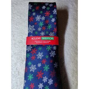Holiday Traditions Blue Red Green White Snowflake Print Tie NWT